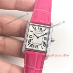 Cartier Tank Louis Replica White Dial Diamond Bezel Pink Leather Copy Watch